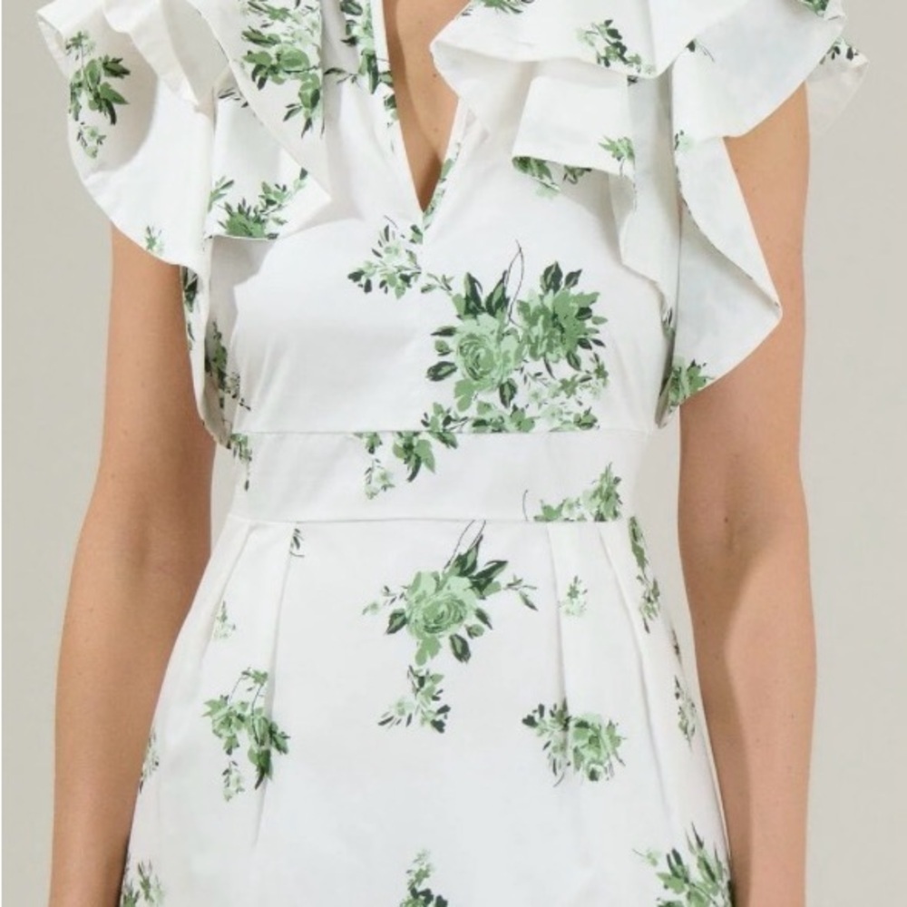 Sugarlips White and Green Floral Midi Dress - Picture 2 of 6